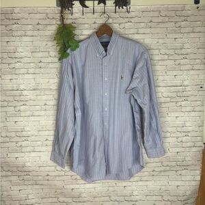 Ralph Lauren Light Blue Pink Vertical Striped Classic Fit Button Down Shirt